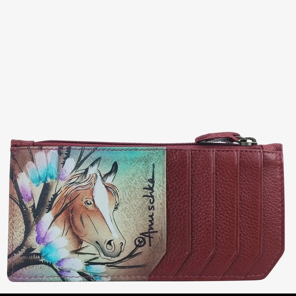 Anuschka Horse Print Zipper Pouch ID Holder RFID Blocking NWT - Picture 2 of 3